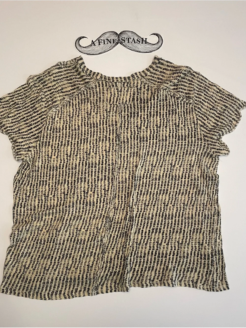 We The Free Bali Backpacker Tee Black Tan Abstract Print Linen XS